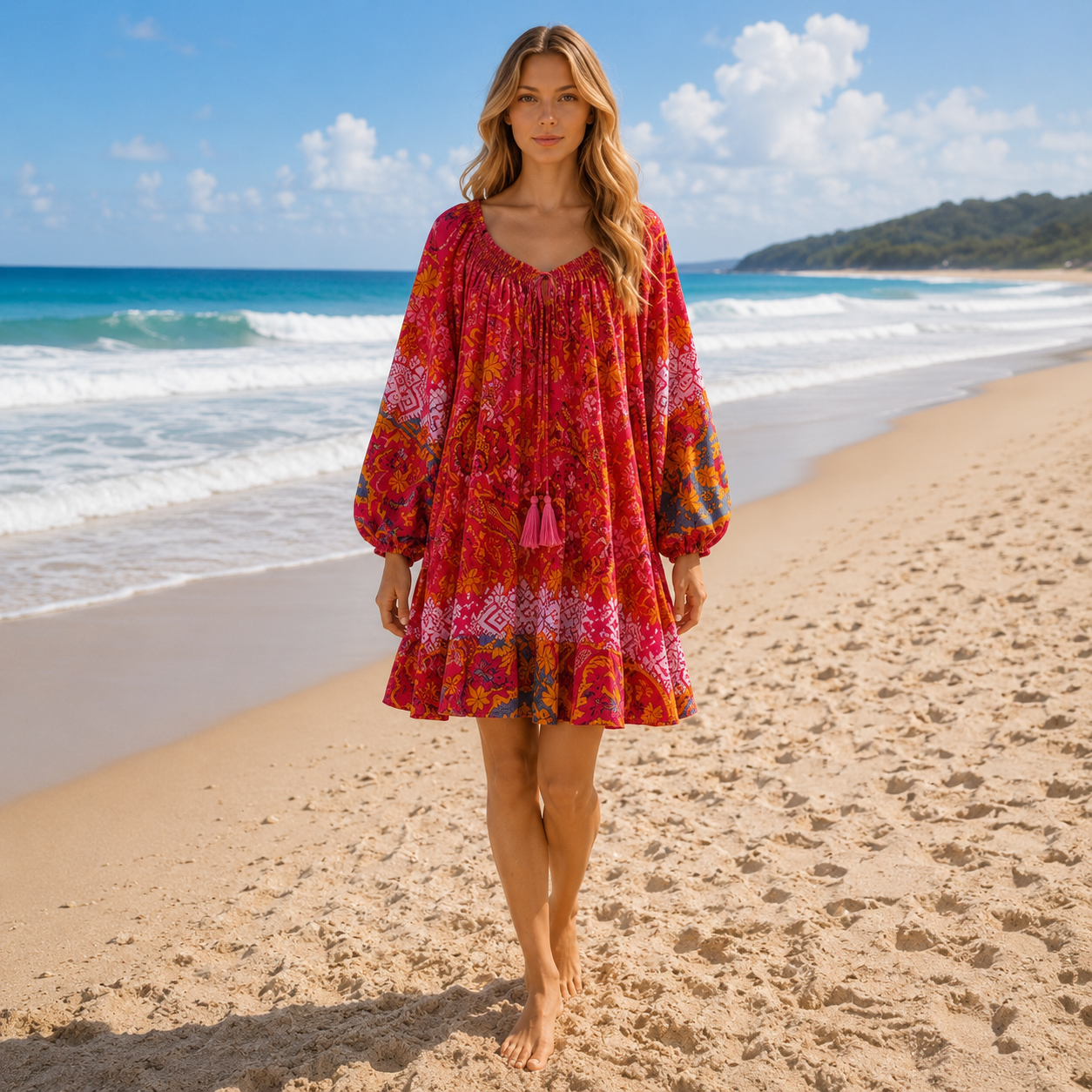 Vestido Corto Kalindi Hindú Rojo Fuscia