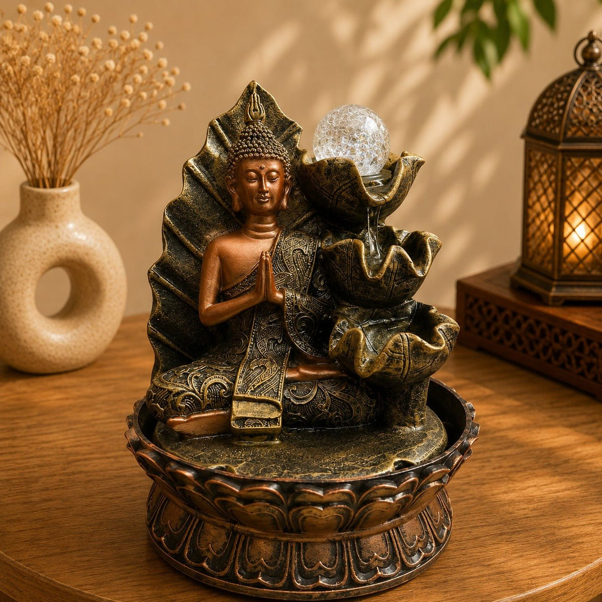 Fuente de Agua Buda Lotus Zen con Esfera - BOUTIQUEDELAINDIA