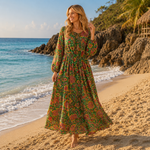 Vestido Radhe Tela Fresca DR-50-2 Verde Floral
