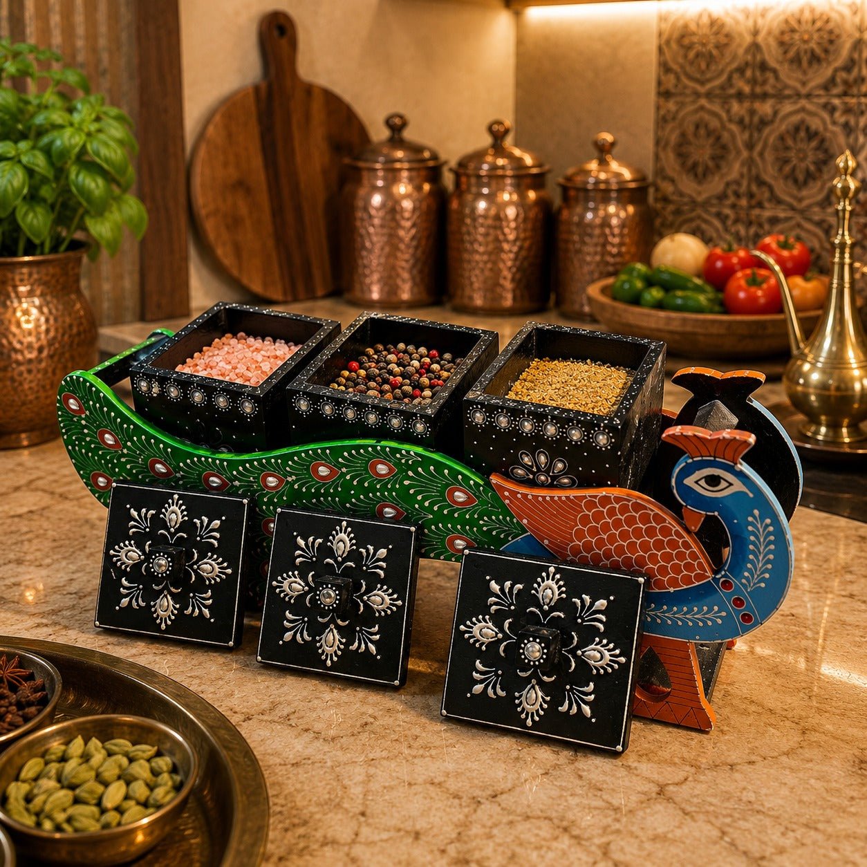 Organizador de Condimentos Pavo Real de los Jardines de Udaipur - BOUTIQUEDELAINDIA