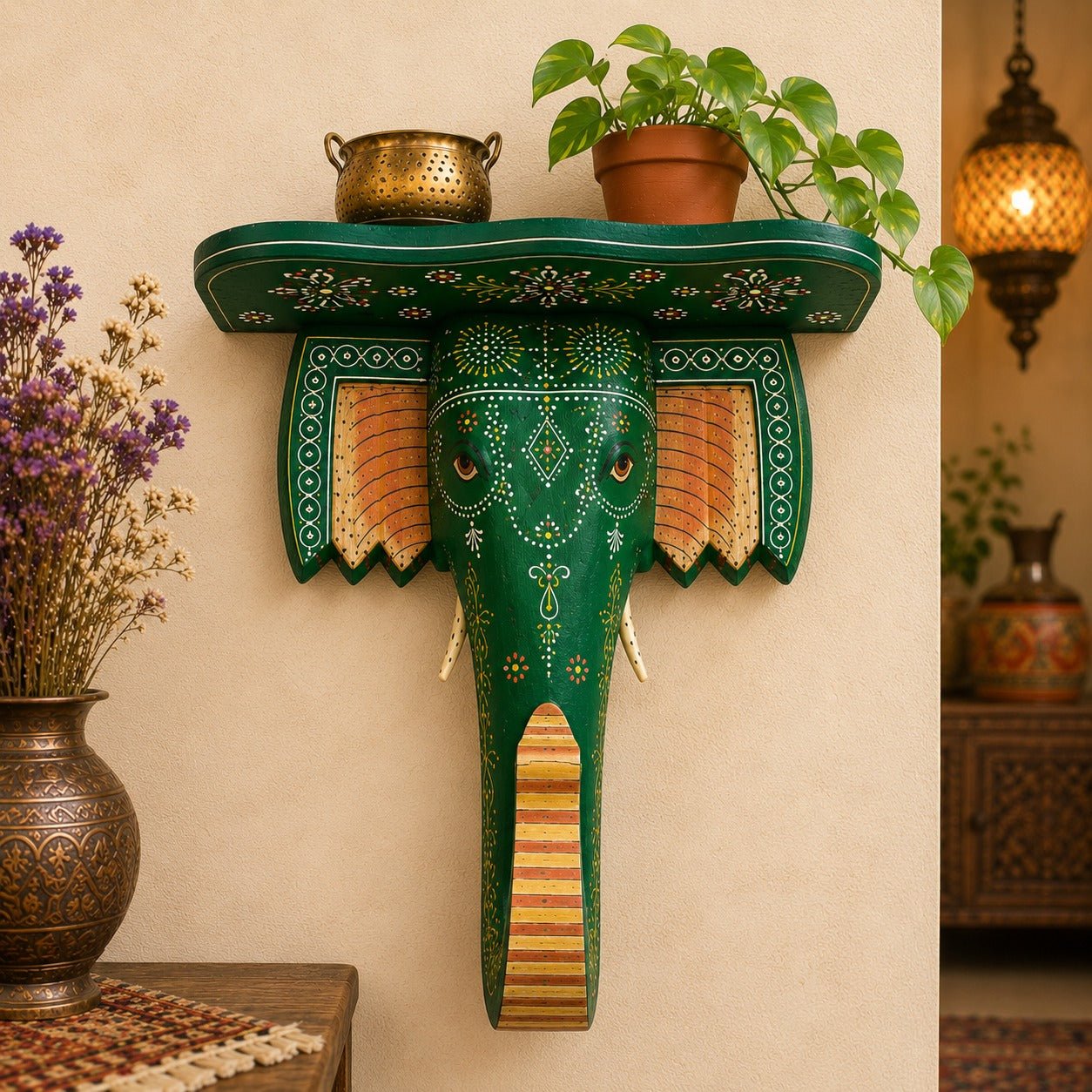 Repisa Decorativa Elefante de los Templos de Kerala - BOUTIQUEDELAINDIA