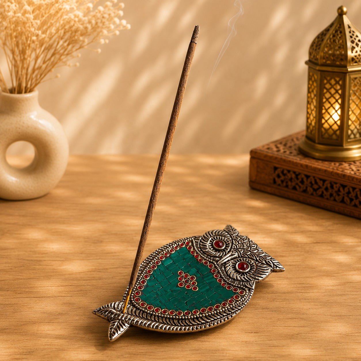 Porta incienso Búho en Metal con Mosaico Turquesa - BOUTIQUEDELAINDIA