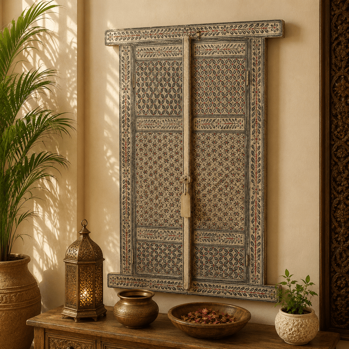Ventana Decorativa Rajput en Madera Tallada - BOUTIQUEDELAINDIA