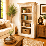 Biblioteca Blanca Tallada a Mano Vintage - BOUTIQUEDELAINDIA