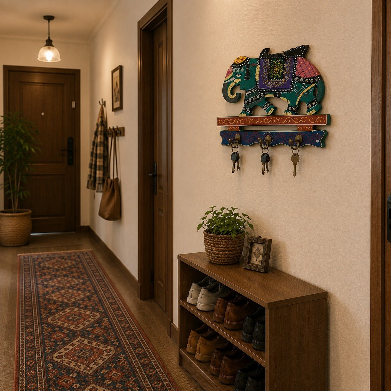 Porta llaves Decorativo Gajendra con Elefante en Madera - BOUTIQUEDELAINDIA