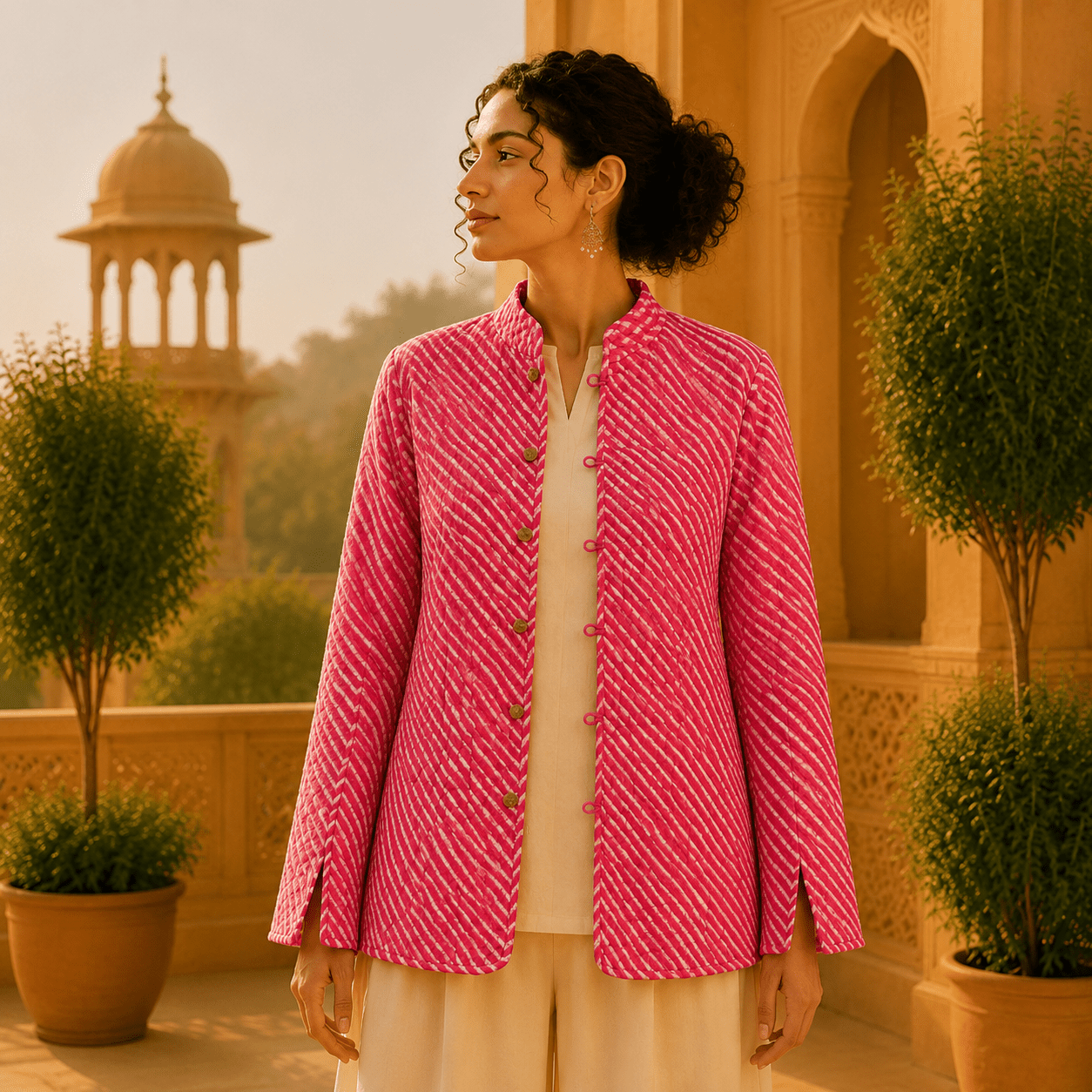 Chaqueta Doble Faz Jardín Gris Rosa