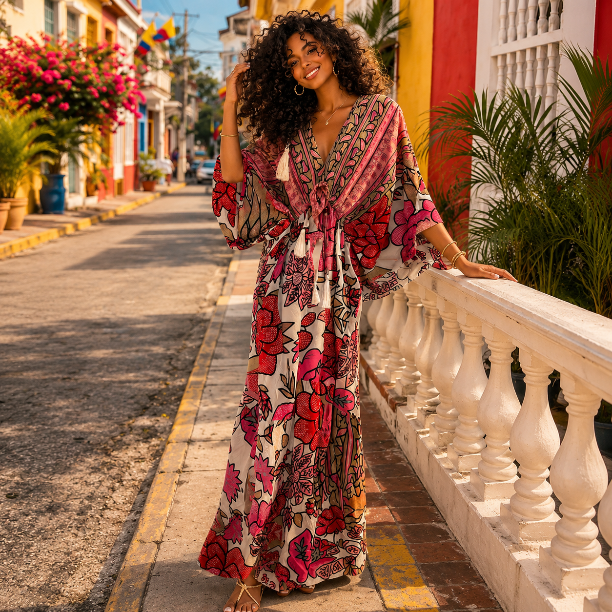 Vestido Meher 100 % Viscosa importada Fucsia