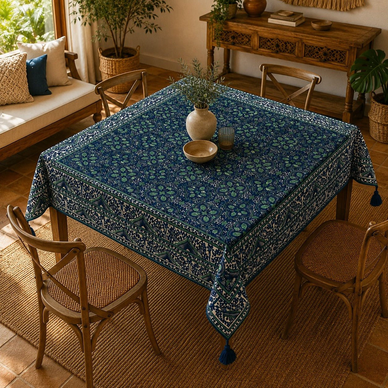 Mantel de Lino Udaipur Azul - BOUTIQUEDELAINDIA