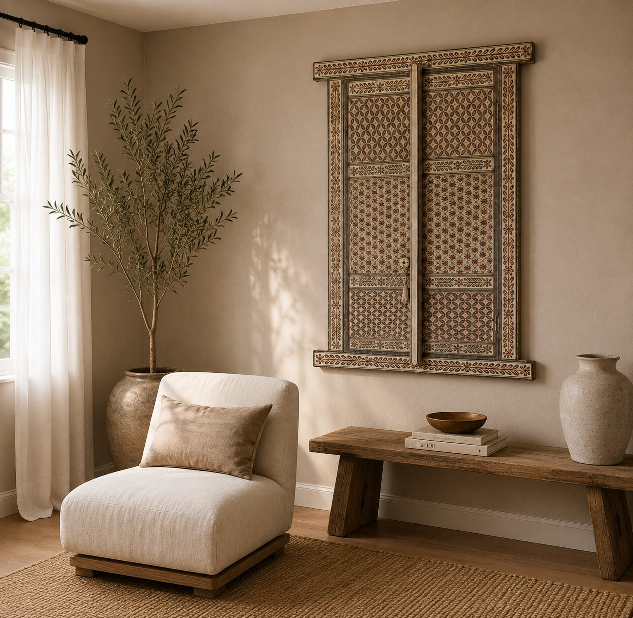 Ventana Decorativa Rajput en Madera Tallada