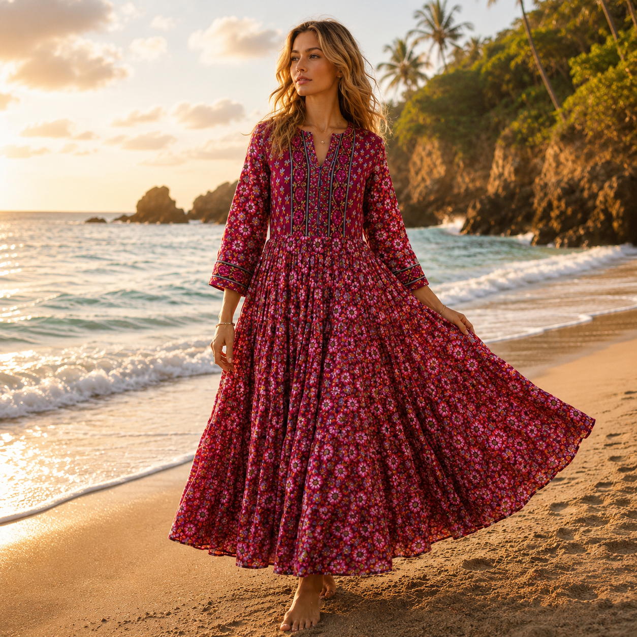 Vestido Anarkali Color Fucsia