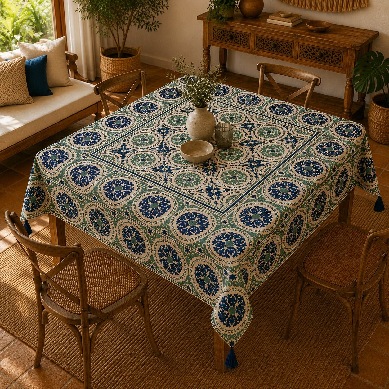 Mantel de Lino Mardin Esmeralda - BOUTIQUEDELAINDIA