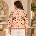 chaqueta bordada mujer, chaqueta algodón, chaqueta rosa palo
