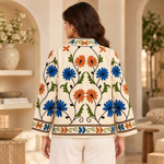 chaqueta bordada mujer, chaqueta algodón, bordado a mano, chaqueta floral, chaqueta artesanal India, moda femenina