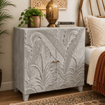 Mesa de Noche Tallado de Hojas Gris Vintage - BOUTIQUEDELAINDIA