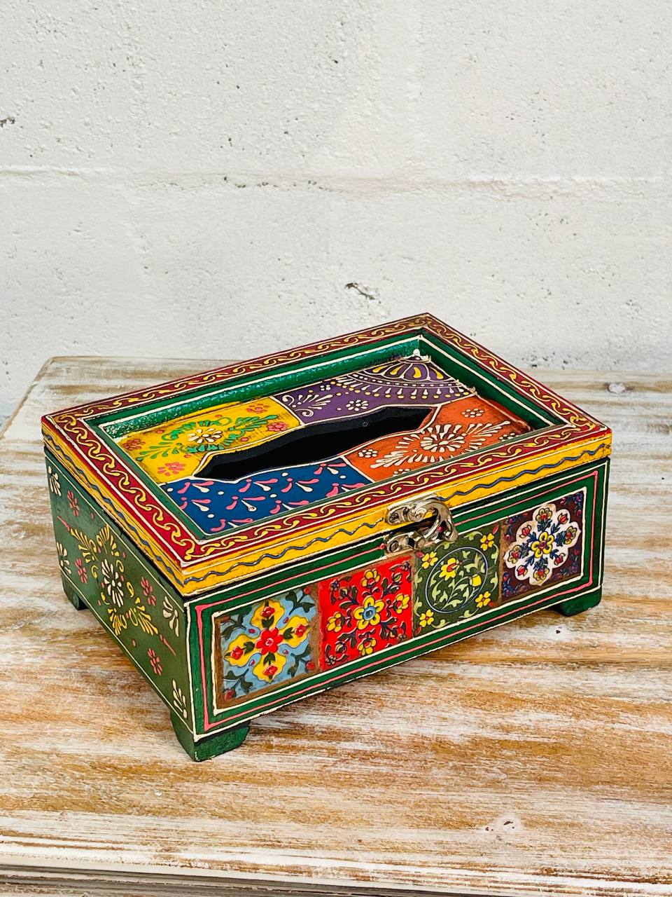 Caja Servilletero Pintado "Tesoros de la India"