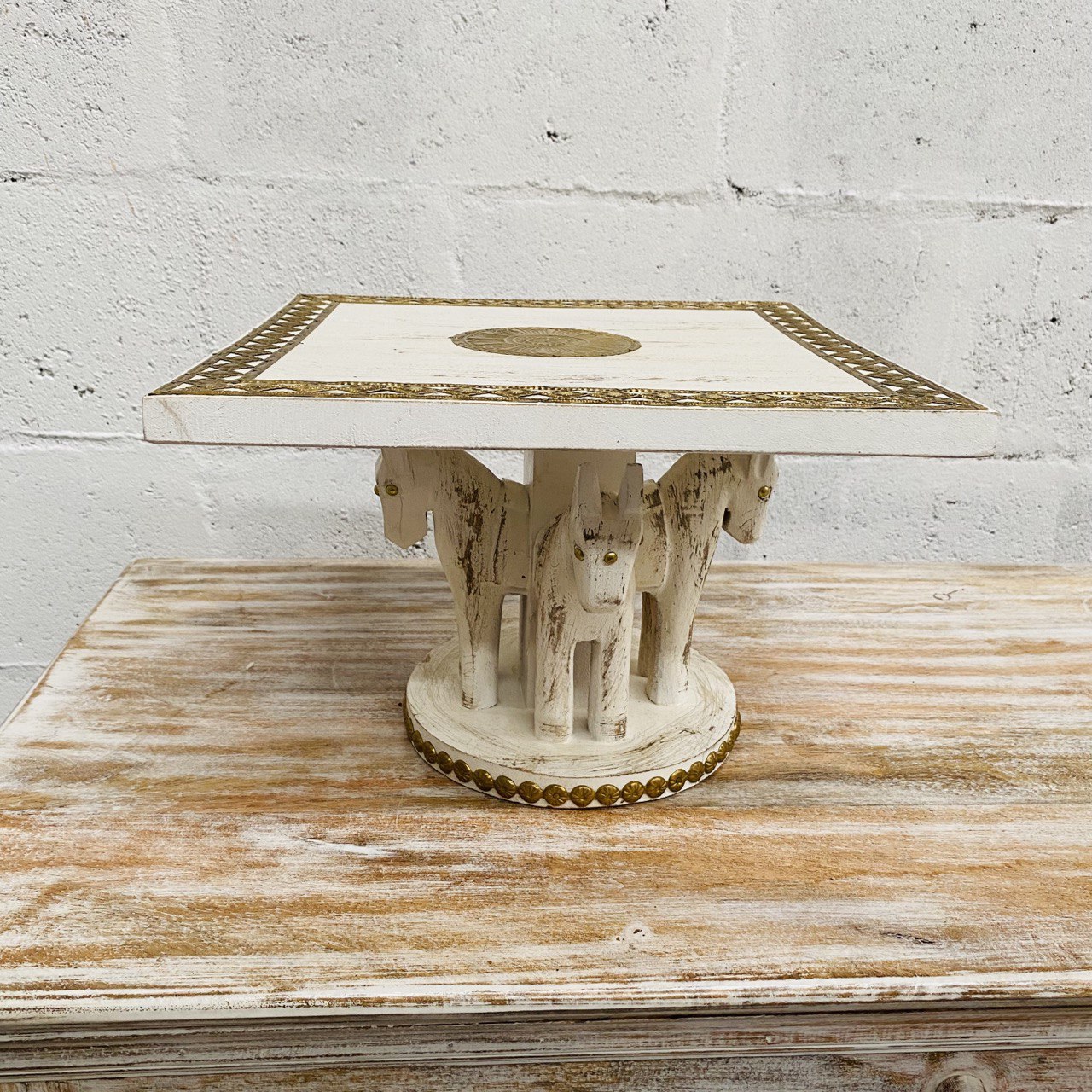 Base for Decoration or Small Table "Faunistic Art" with Brass Appliqués - Decorative Figure