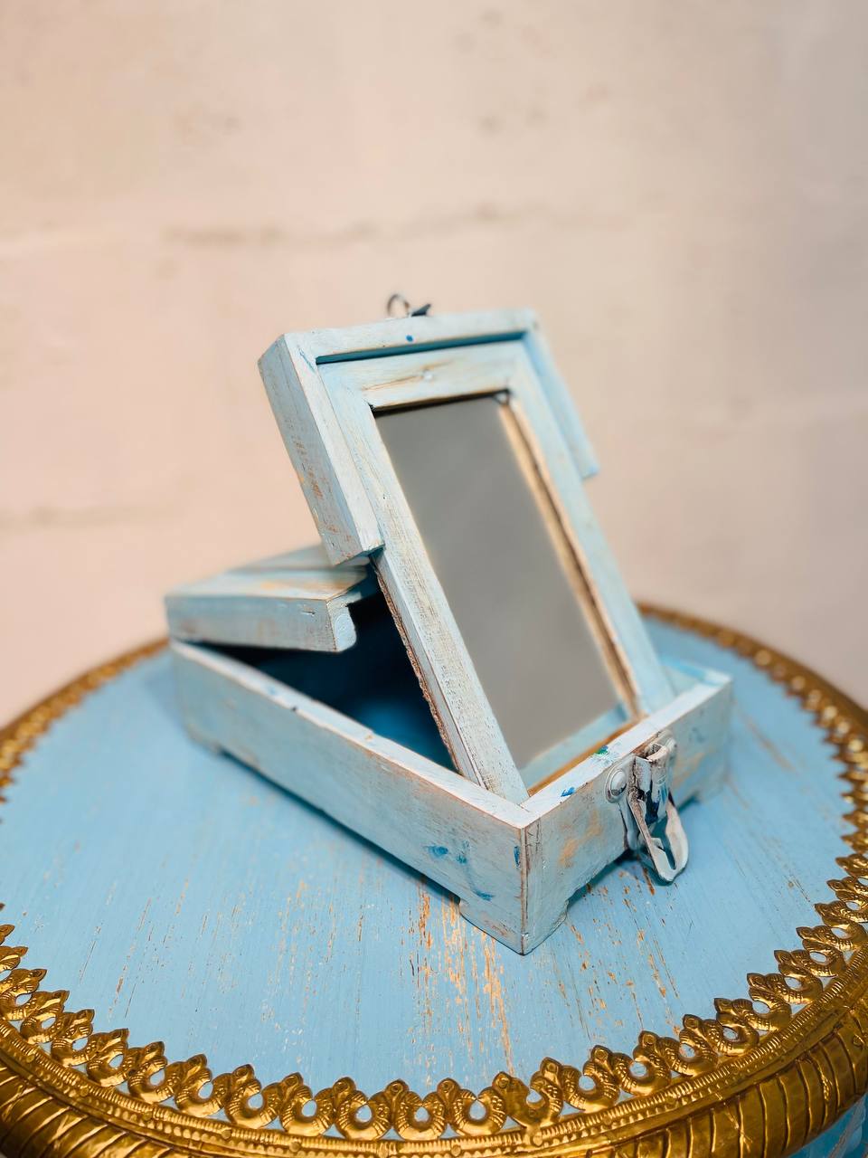 Caja Vintage con Espejo para Barbero - Madera con Diseño Retro