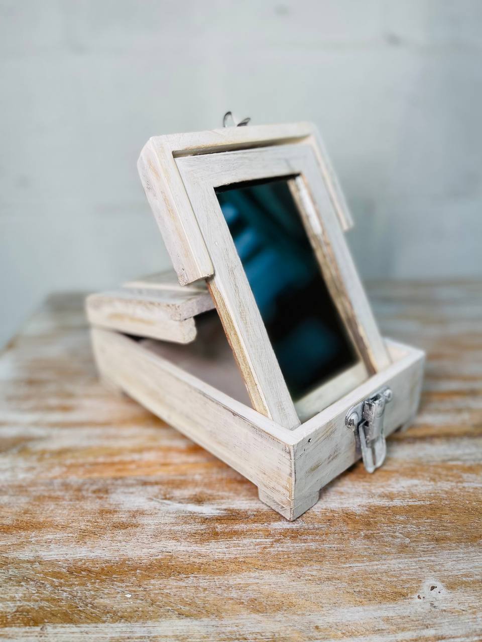Caja Vintage con Espejo para Barbero - Madera con Diseño Retro
