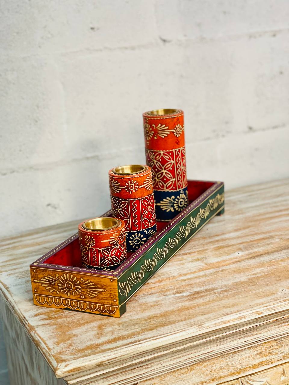 Set de Bandejas y Portavelas "Arte Luminoso" - Madera