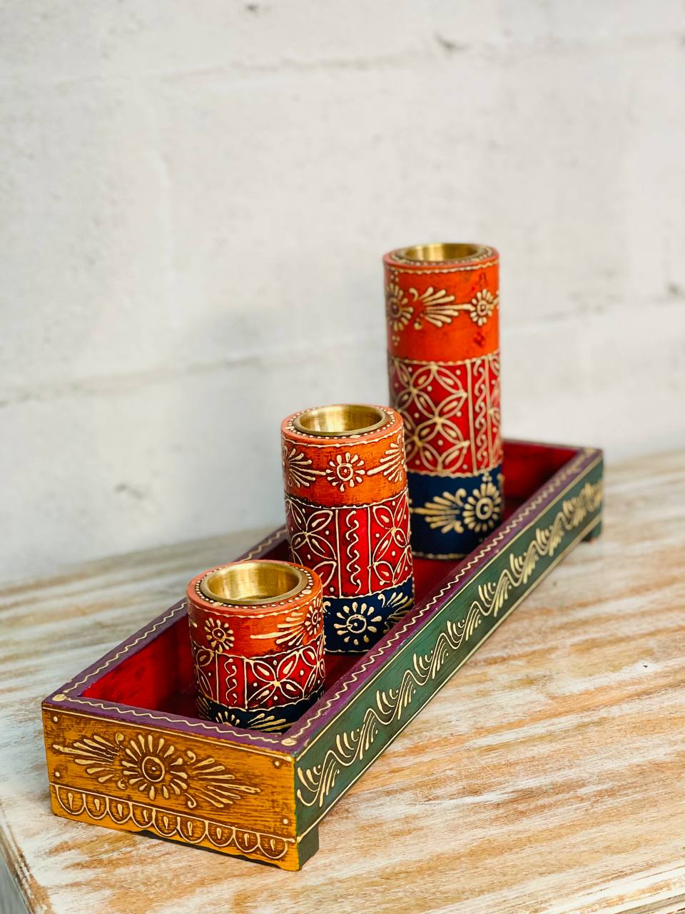 Set de Bandejas y Portavelas "Arte Luminoso" - Madera
