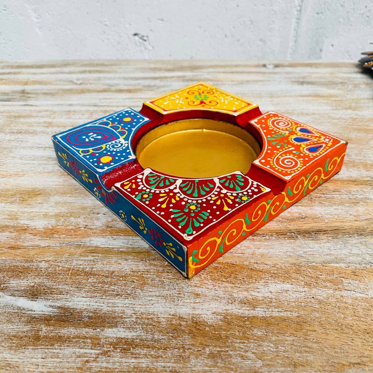 Cenicero Redondo "Arte en Madera" - Pintado a Mano