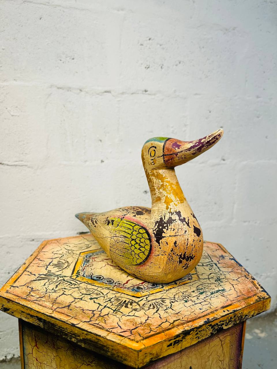 Figura de Madera Tallada en Forma de Pato Vintage
