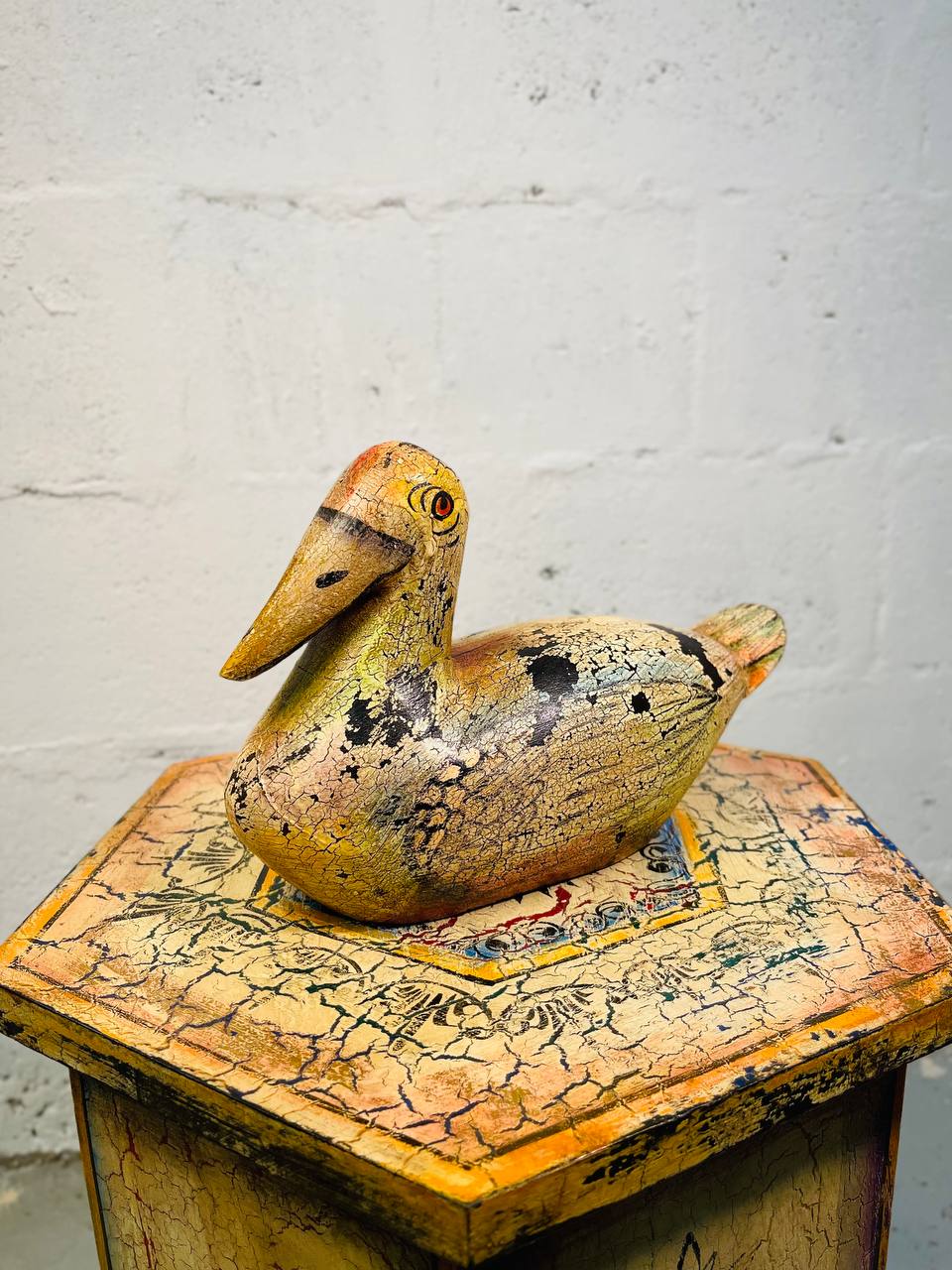 Figura de Madera Tallada en Forma de Pato Vintage