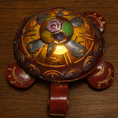 Porta vela Decorativo Tortuga Floral en Metal - BOUTIQUEDELAINDIA